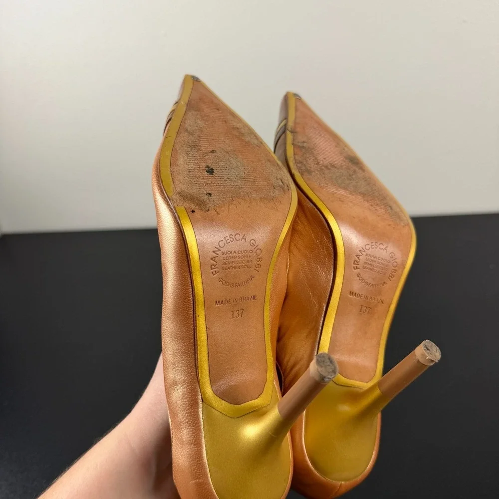 Francesca Giobbi Pump Heels Women's 7/ EU37 Brown Pointed Toe Genuine Leather